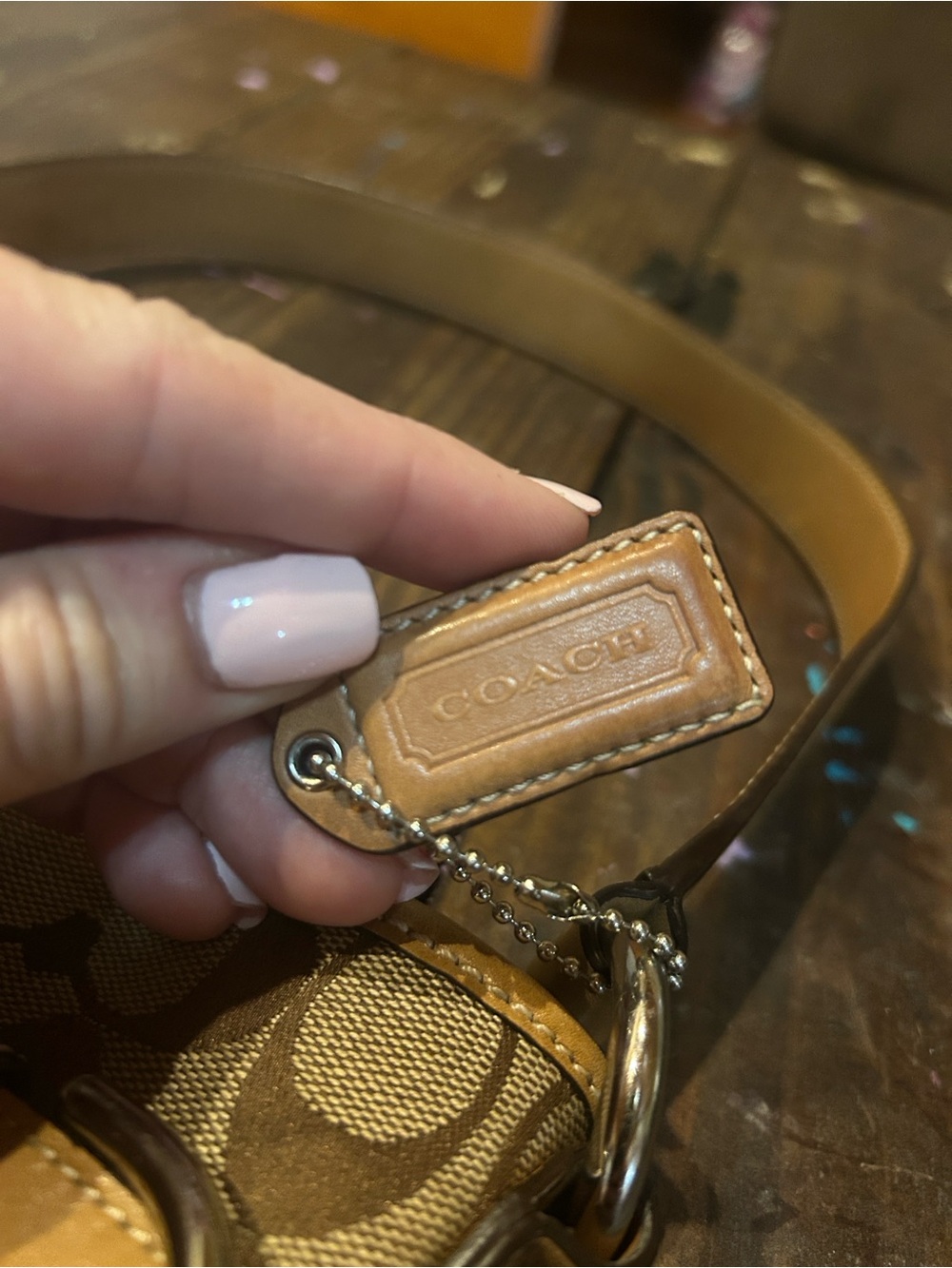 Coach Brown Signature Canvas Shoulder Bag with Leather Trim - Picture 4 of 5